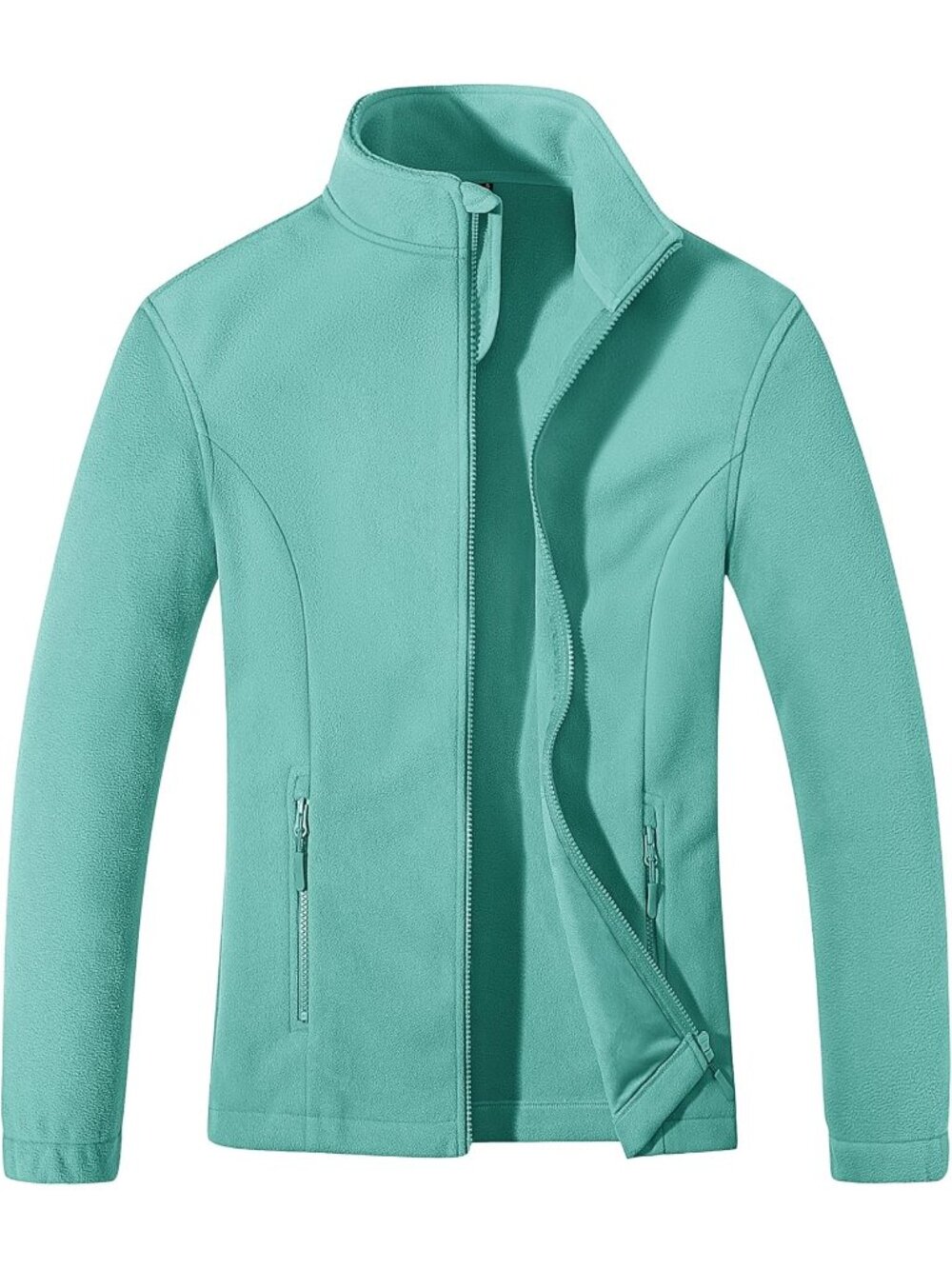 Women's Grey Green Soft Warm Polar Fleece Full-Zip Up Pockets Utility Jacket